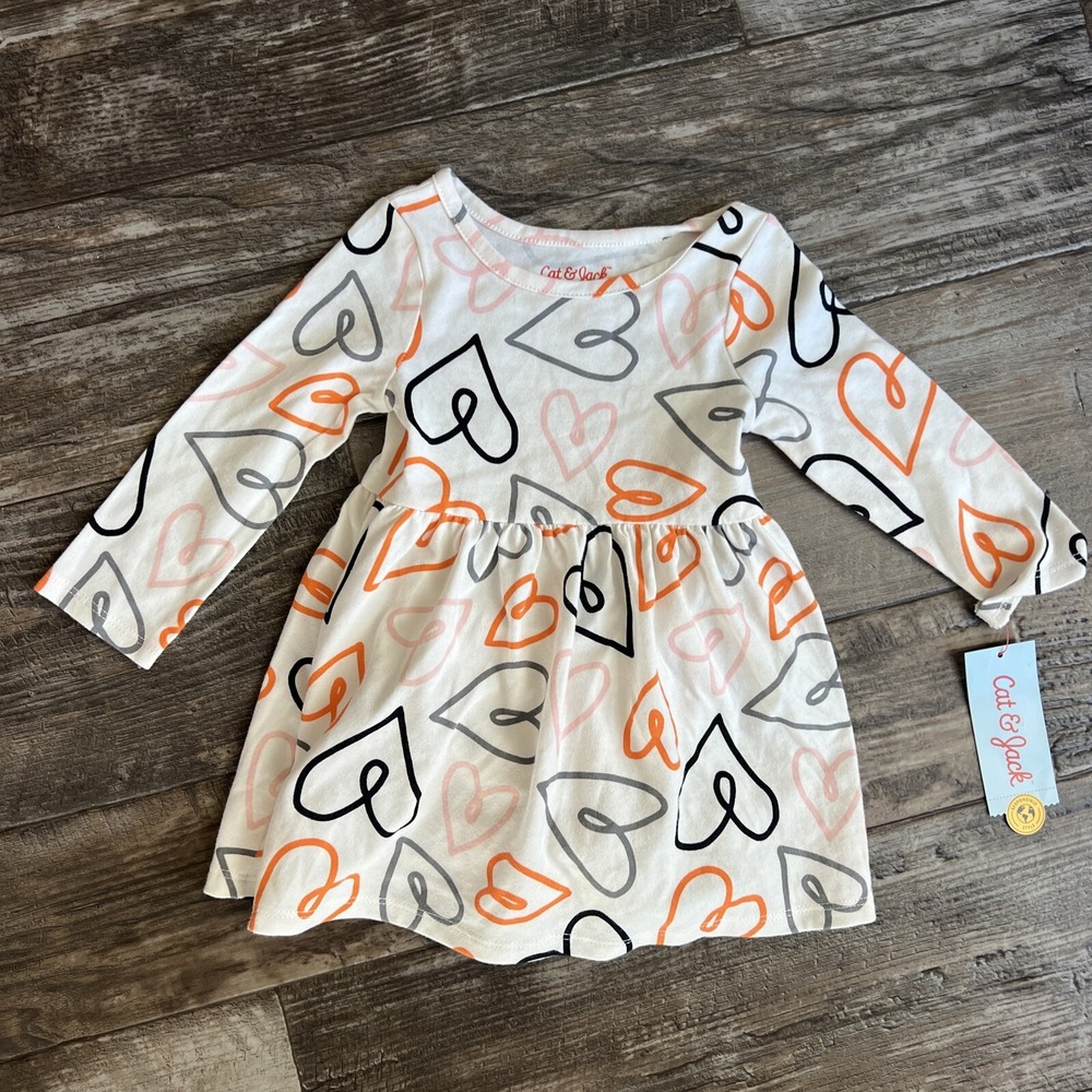 Baby Girl Cat&jack Halloween Long Sleeve Dress Size 12 Months Hearts